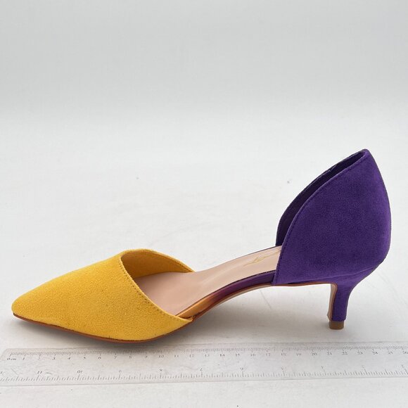 FOWT Yellow And Purple Pointed Toe Kitten Heel Two Toned D'Orsay Dress Pumps - Picture 1 of 7